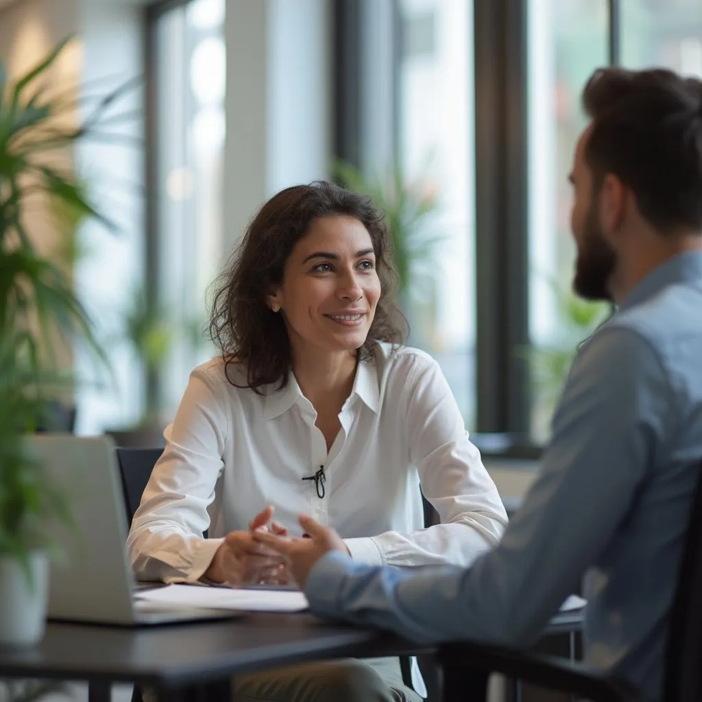 Consultant working closely with a client